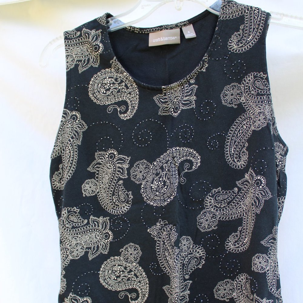 2 Croft & Barrow Cotton Tanks Black Tan Size S - Picture 6 of 15
